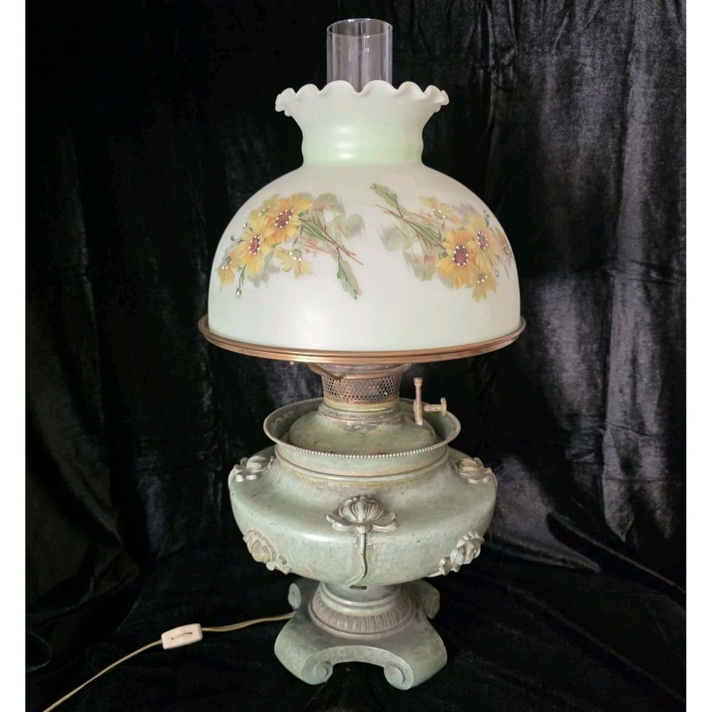 Antique Bradley & Hubbard GWTW Verdigris Parlor Lamp Electric Converted Floral